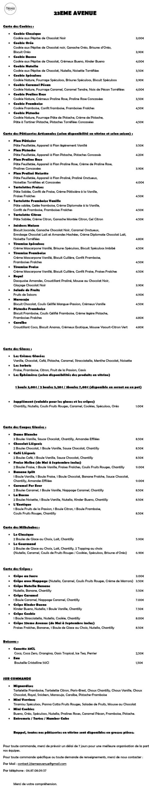 Menu 23ÈME AVENUE