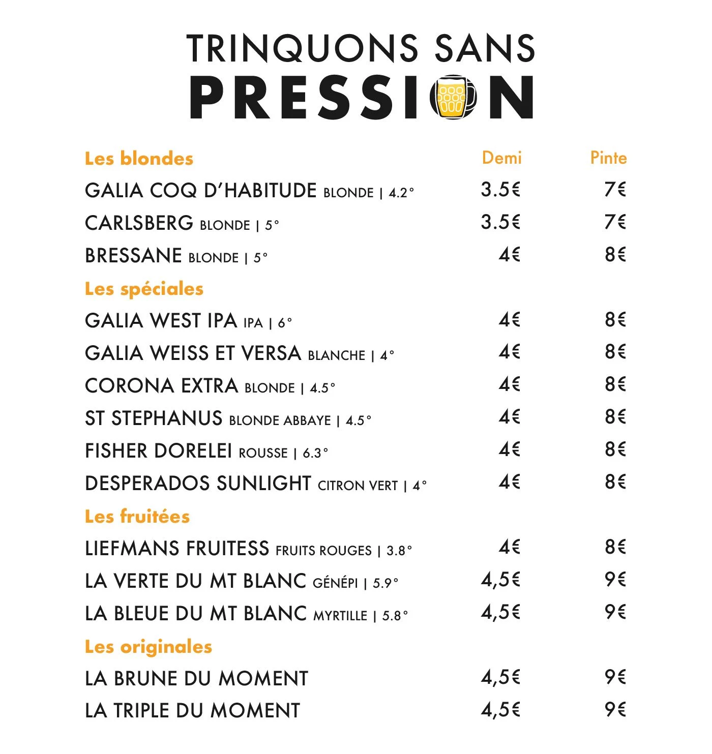 Menu bières