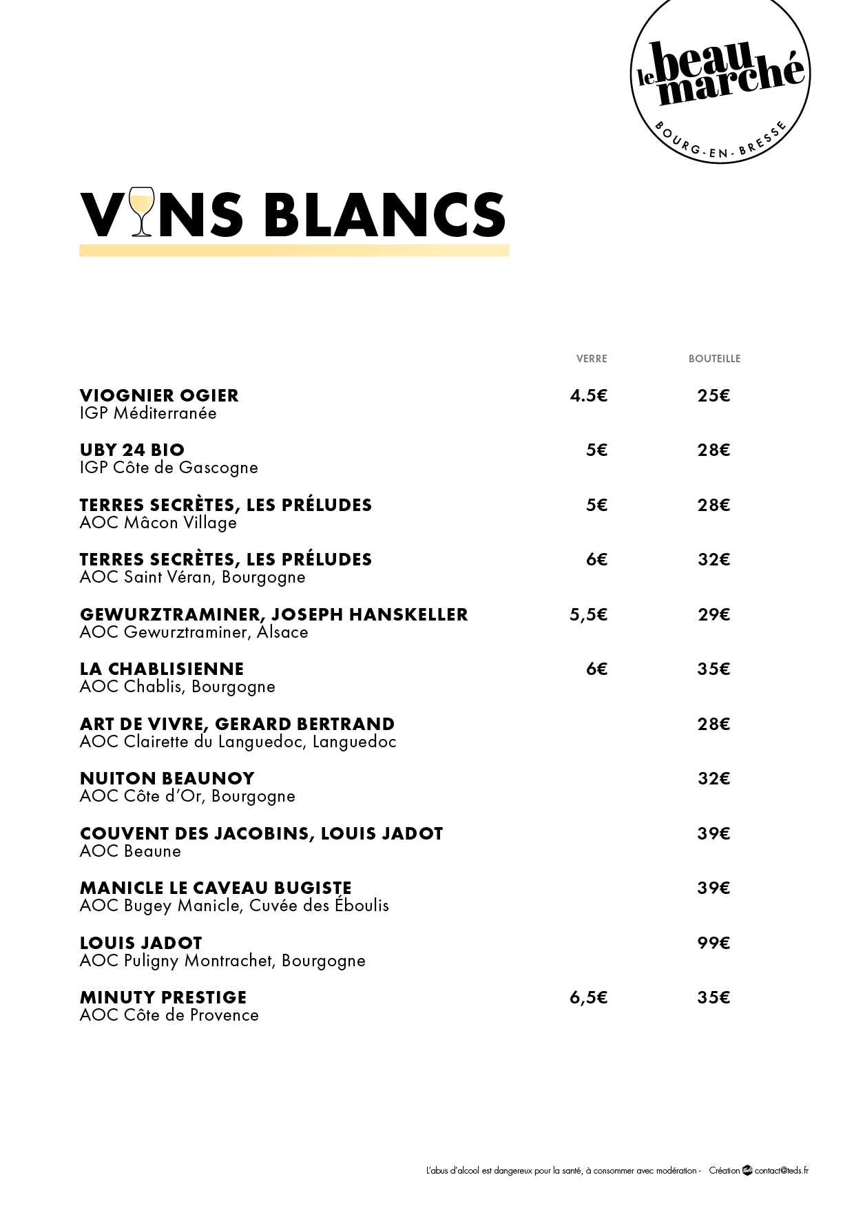Menu Vins blancs