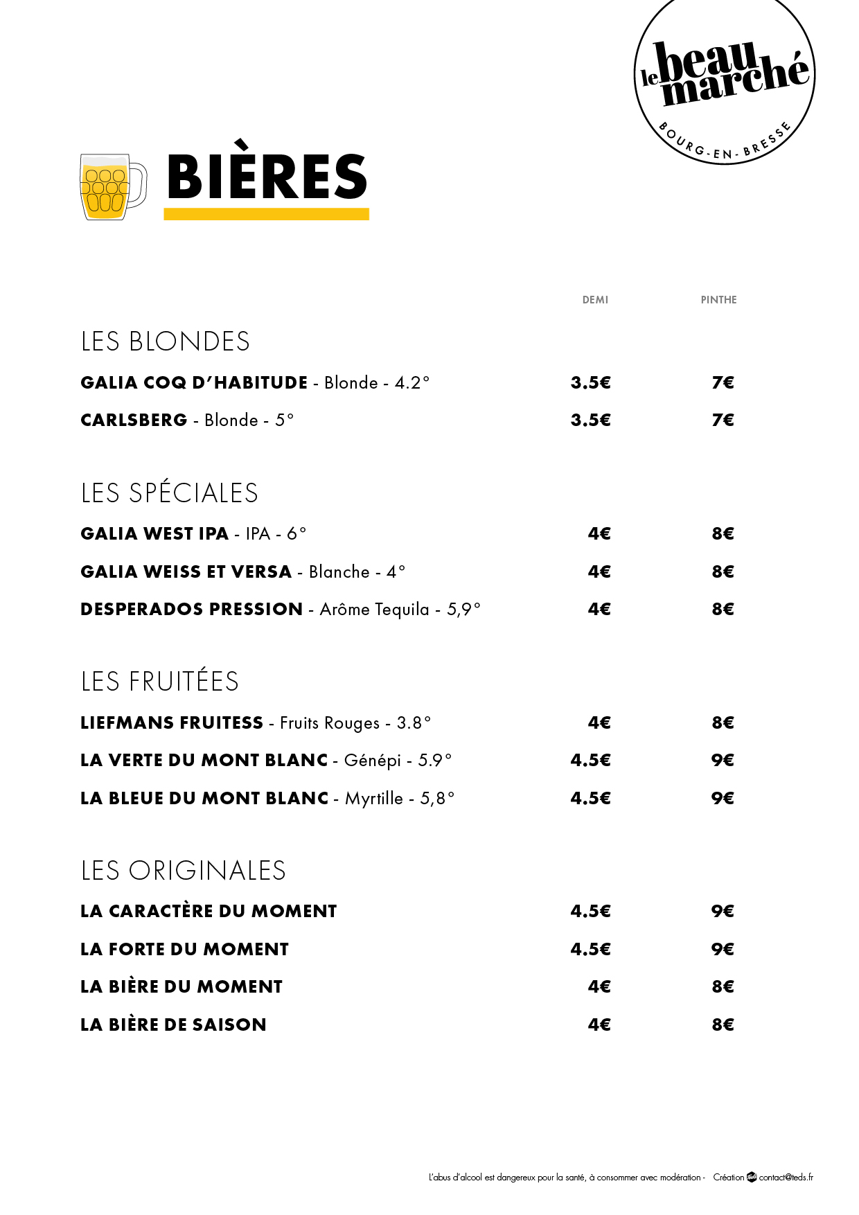 Menu bières