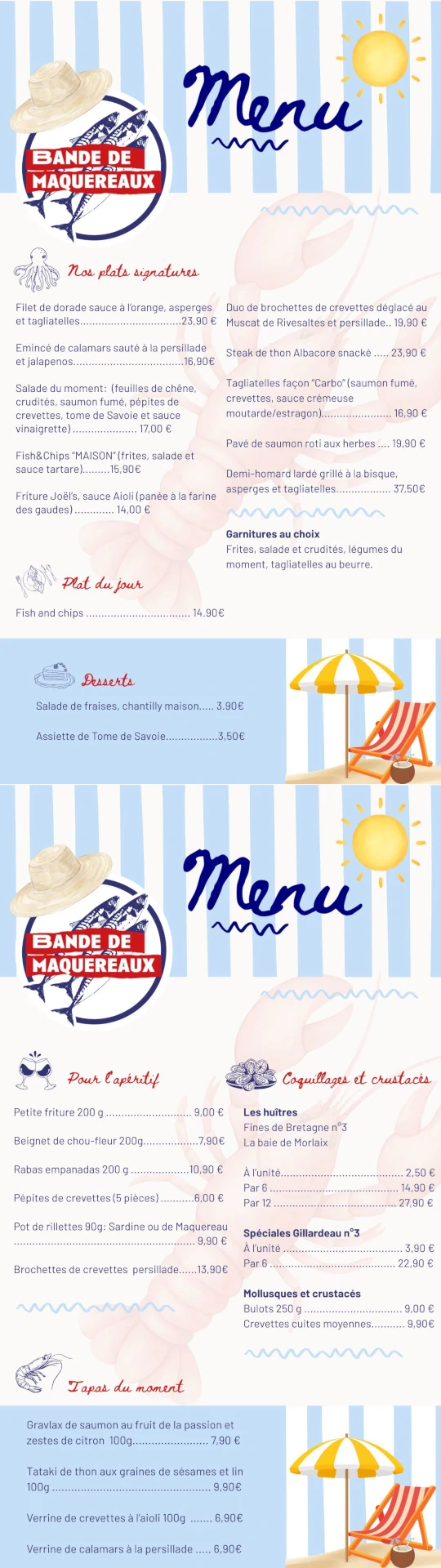 Menu BANDE DE MAQUEREAUX