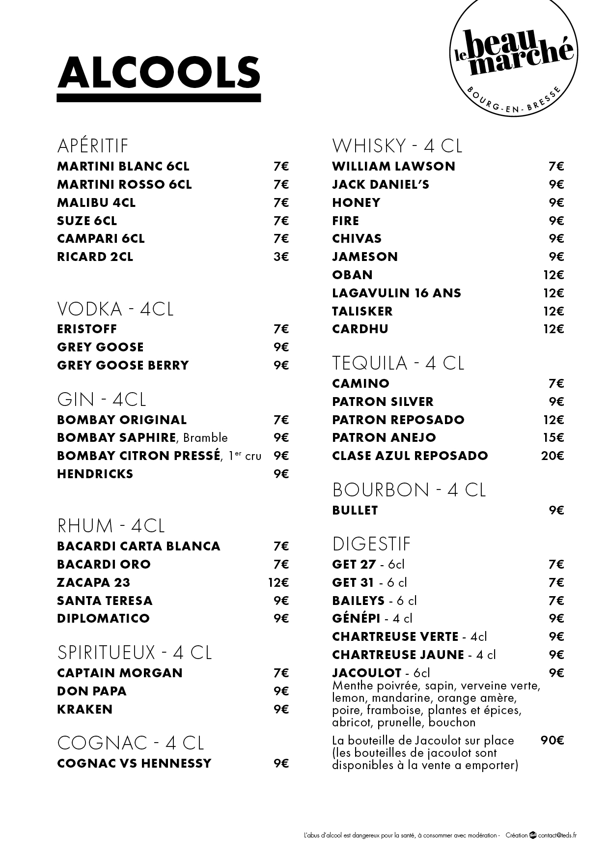 Menu Alcools