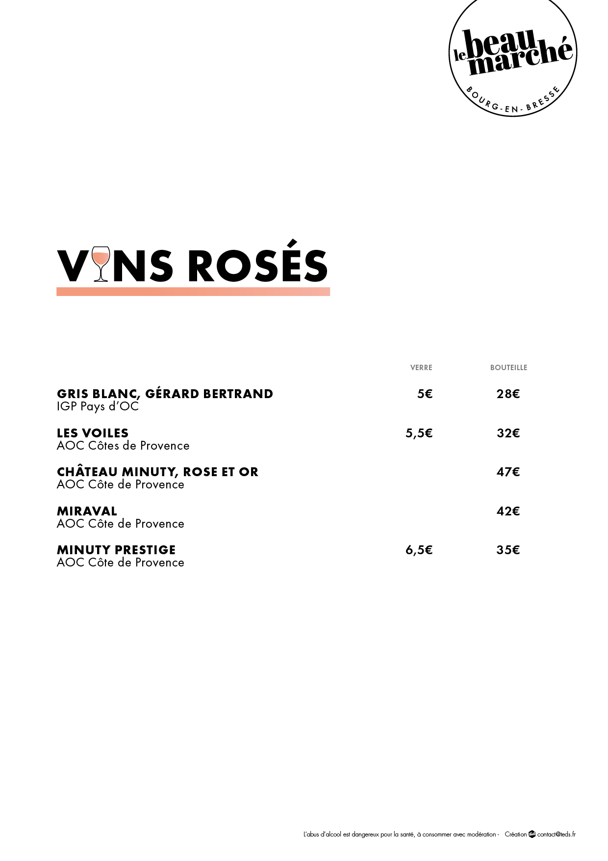 Menu Vins Rosés