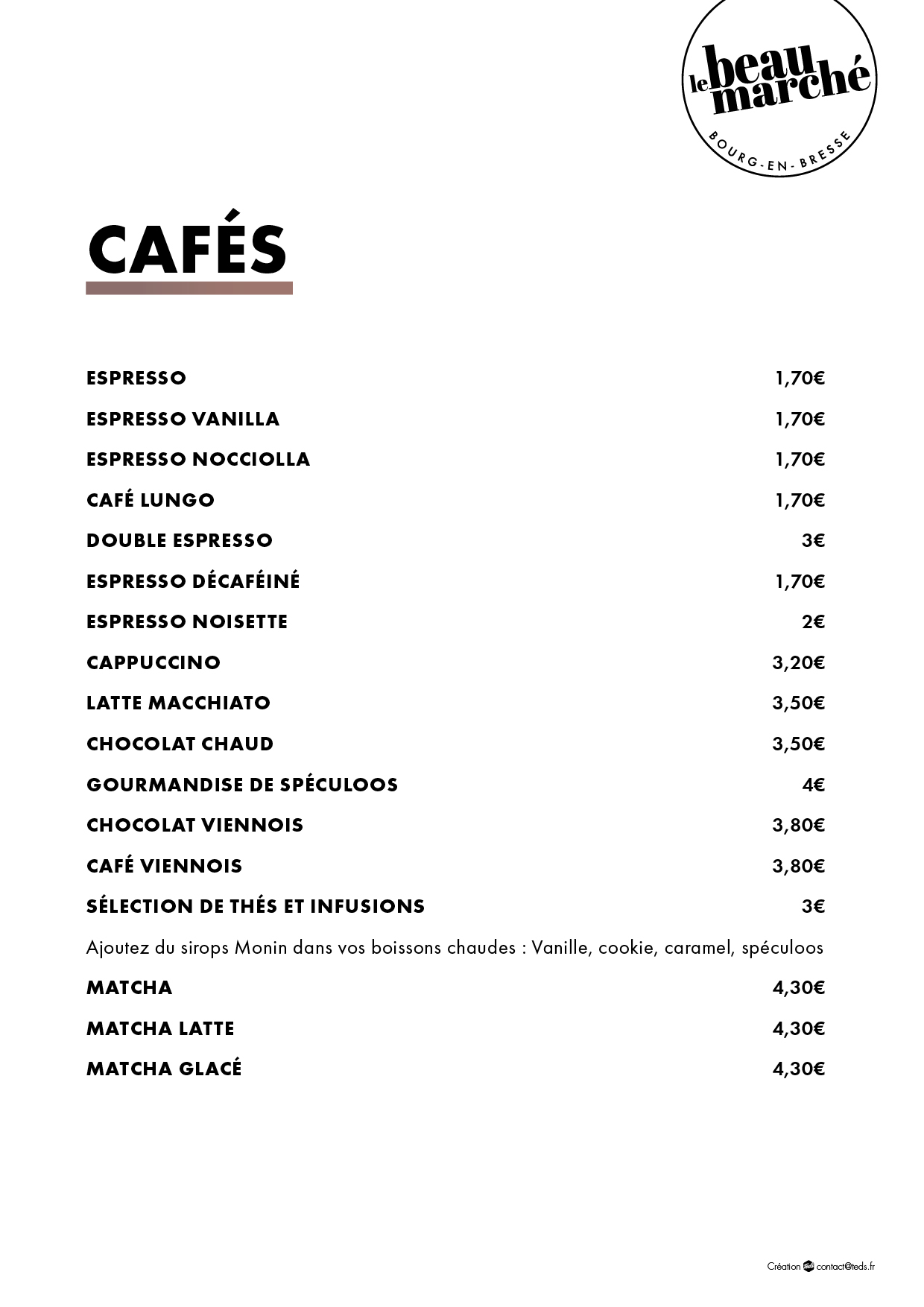 Menu Cafés